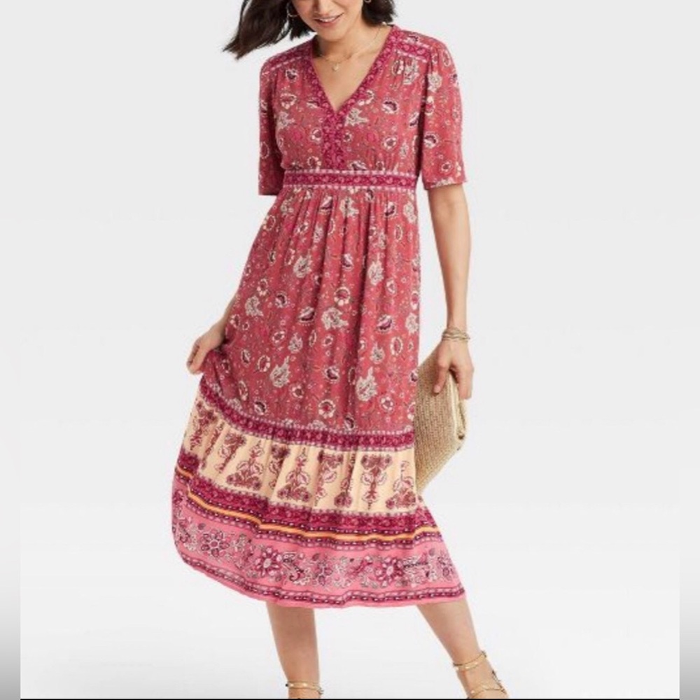 Knox Rose Target Short Sleeve Boho Floral Dress Antique Pink size Medium